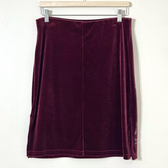Vtg Y2K Velvet Floral Pencil Skirt Stretch Burgundy Witchy Whimsigoth - Picture 5 of 13